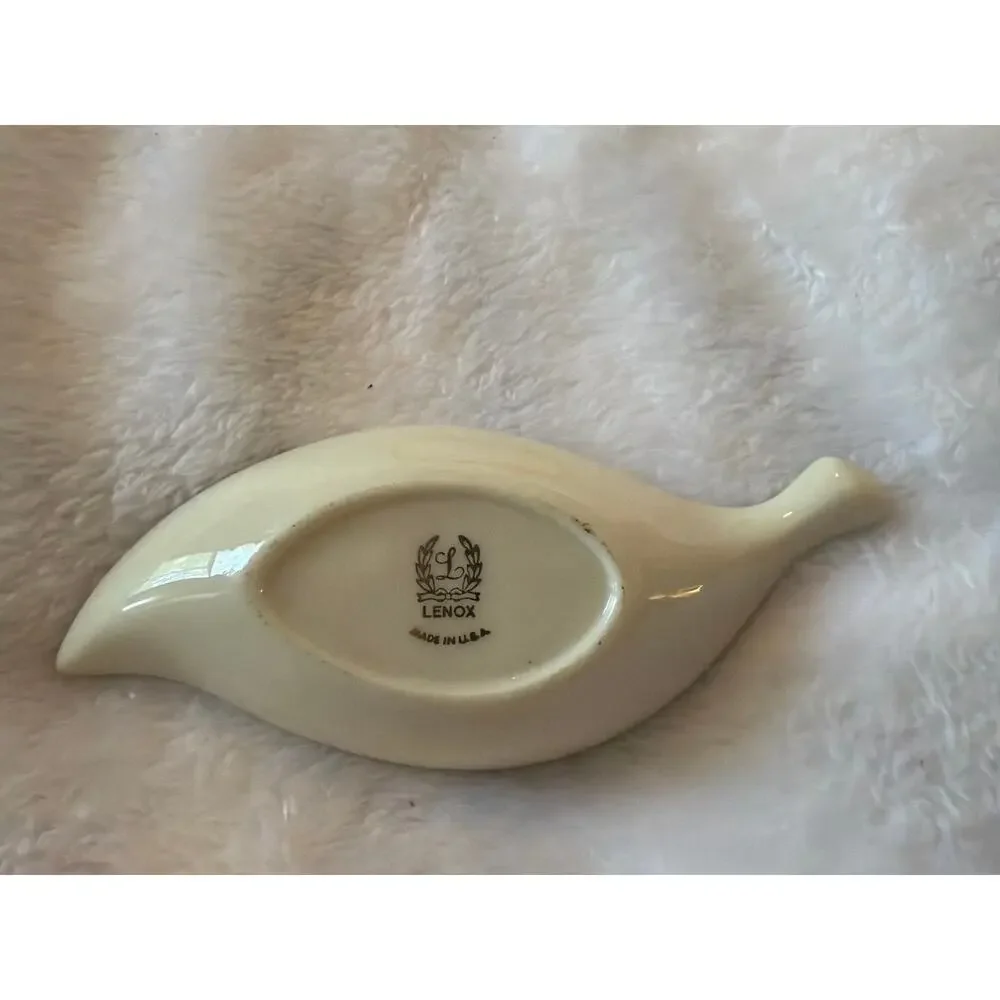 Lenox Hand Painted Platinum Leaf Shaped Trinket Dish Porcelain Jewelry Tray